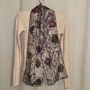 Clee Beautiful Watercolor Vines Floral White Gray Purple Pink Green Neck Scarf